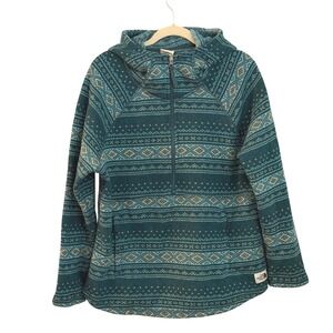 The North Face Teal Fair Isle Fleece Hoodie Womens XL Half Zip Pullover Pocket